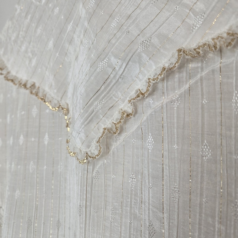 VTG 80s Panhandle Slim Womens Western Shirt Sz 12 White Lace Gold Trim Prairie - Picture 13 of 16